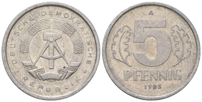ГДР 5 пфеннигов 1983 A КМ 9.2 алюминий 3458-1246