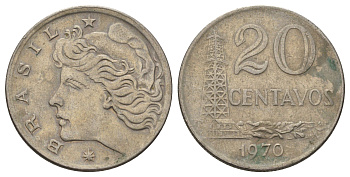 Бразилия 20 сентаво 1970 KM 579.2 медно-никель 4159-426
