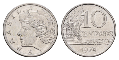 Бразилия 10 сентаво 1974 KM 578.1a нержавеющая сталь UNC 4686-645