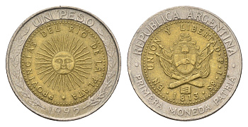 Аргентина 1 песо 1995 KM 112 биметалл 4571-224