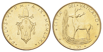 Ватикан 20 лир 1971 MCMLXXI KM 120 алюминиевая бронза UNC 4701-524