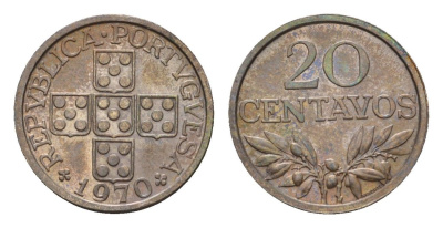 Португалия 20 сентаво 1970 KM 595 бронза UNC 4679-527