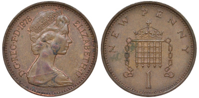 Великобритания 1 пенни 1978 Елизавета II (1952-2022) KM 915, Spink 4237 (B1) бронза 51-2354