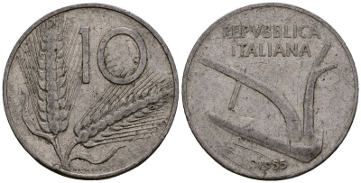 Италия 10 лир 1955 KM 93 алюминий 4176-226