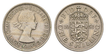 Великобритания 1 шиллинг 1953 Елизавета II (1952-2022), Английский герб KM 890, Spink 4139 медно-никель 4182-752
