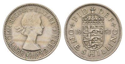 Великобритания 1 шиллинг 1953 Елизавета II (1952-2022), Английский герб KM 890, Spink 4139 медно-никель 4182-752
