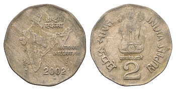 Индия 2 рупии 2002 KM 121.3 медно-никель 4579-952