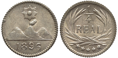 Гватемала 1/4 реала 1896 5 звезд, Испанское правление KM 162 серебро 112-1262