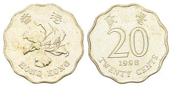 Гонконг 20 центов 1998 KM 67 никель латунь UNC 4701-229