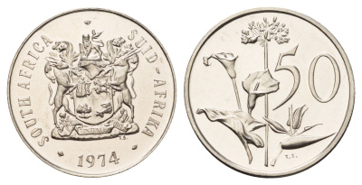 ЮАР 50 центов 1974 Зантедеския Эллиота (калла), герб KM 87 никель PROOF 4622-814