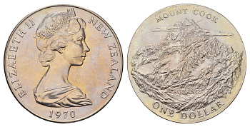 Новая Зеландия 1 доллар 1970 гора Кука KM 42 медно-никель BU 1101-1-14
