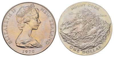 Новая Зеландия 1 доллар 1970 гора Кука KM 42 медно-никель BU 1101-1-14