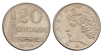 Бразилия 20 сентаво 1967 год-тип KM 579.1 медно-никель 4563-1141