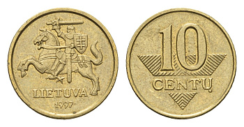 Литва 10 центов (сентов) 1997 KM 106 никель латунь 4689-1114