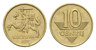 Литва 10 центов (сентов) 1997 KM 106 никель латунь 4689-1114