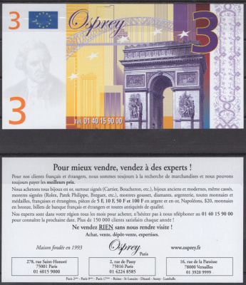 Европа рекламная банкнота - 3 евро пластик UNC (пресс) 7196-2-2