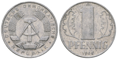ГДР 1 пфенниг 1968 А КМ 8.1 алюминий 3458-329