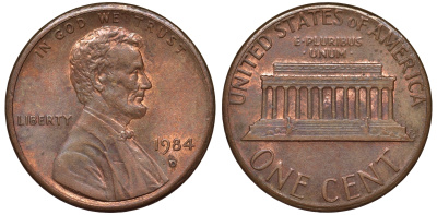 США 1 цент 1984 D KM 201b цинк плакированный медью 4549-1062