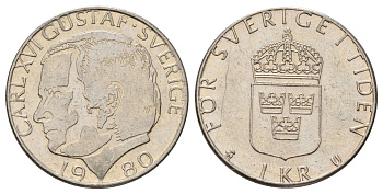 Швеция 1 крона 1980 Карл XVI Густав (1973-) KM 852 медь плакированная медно-никелем 4671-341