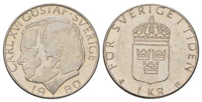 Швеция 1 крона 1980 Карл XVI Густав (1973-) KM 852 медь плакированная медно-никелем 4671-341