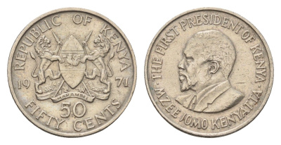 Кения 50 центов 1971 Джомо Кениата KM 13 медно-никель 4682-648