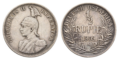 Германская Восточная Африка 1/2 рупии 1909 A KM 9 серебро 1526-1415