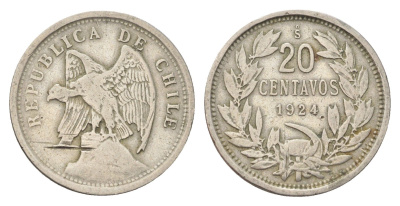 Чили 20 сентаво 1924 KM 167 медно-никель 4706-445