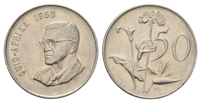 ЮАР 50 центов 1968 Окончание президентства Чарльза Сварта, South Africa, легенда на английском KM 79.2 никель 4622-1123