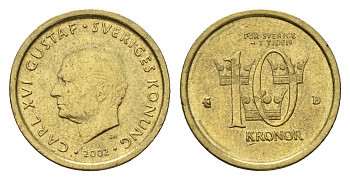 Швеция 10 крон 2002 Карл XVI Густав (1973-) KM 895 нордик 4642-555