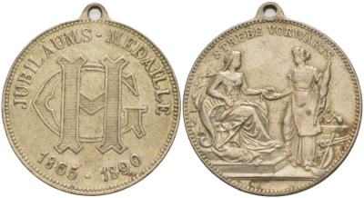 ГЕРМАНИЯ МЕДАЛЬ ND ЮБИЛЕЙНАЯ МЕДАЛЬ (1865-1890), STREBE VORWARTS, С КОЛЬЦОМ ДЛЯ ПОДВЕСКИ, ДИАМЕТР 33,2 ММ. белый металл 1084-10-42
