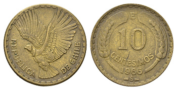 Чили 10 сентесимо 1966 KM 191 алюминиевая бронза 4688-313