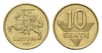 Литва 10 центов (сентов) 1997 KM 106 никель латунь 4689-1118