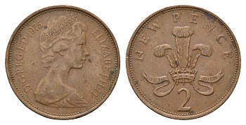 Великобритания 2 пенса 1975 Елизавета II (1952-2022) KM 916, Spink 4235 (C1) бронза 4637-1223