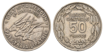 Камерун 50 франков 1960 год-тип KM 13 медно-никель 4531-543