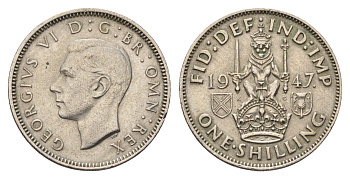 Великобритания 1 шиллинг 1947 Георг VI (1936-1952), Шотландский герб KM 864, Spink 4104 медно-никель 4695-733