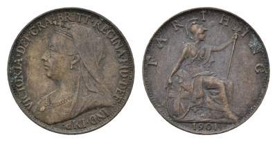 Великобритания 1 фартинг 1901 Виктория (1837-1901) KM 788.2, Spink 3964 бронза 4690-752