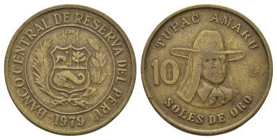 Перу 10 солей 1979 Тупак Амару II KM 272 латунь 4166-1134