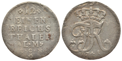 ПРУССИЯ 1/12 ТАЛЕРА 1741 LM E.G.N. КМ 226 серебро 00-00