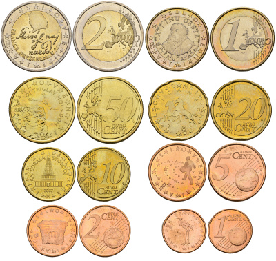 Словения евронабор из 8 монет 2007 1, 2, 5, 10, 20, 50 евроцентов, 1 и 2 евро UNC 00-00