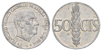 Испания 50 сентимо 1966 (71) Франсиско Франко (1939-1975) KM 795 алюминий 4682-121