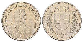 Швейцария 5 франков 1994 B KM 40a.4 медно-никель 4536-1121