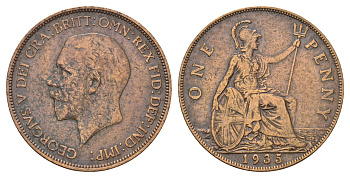 Великобритания 1 пенни 1935 Георг V (1910-1936) КМ 826, Spink 4054 бронза 4120-541