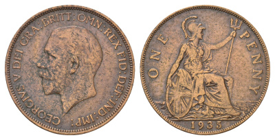 Великобритания 1 пенни 1935 Георг V (1910-1936) КМ 826, Spink 4054 бронза 4120-541