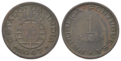Португальская Индия 1 танга 1947 год-тип KM 24 бронза 4126-626