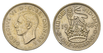 Великобритания 1 шиллинг 1948 Георг VI (1936-1952), Английский шиллинг KM 863, Spink 4103 медно-никель 4187-927