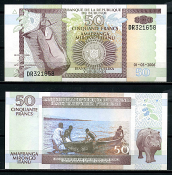 Бурунди 50 франков 2006 1 мая 2006 Pick 36f бумага UNC (пресс) 6317-34-2-2