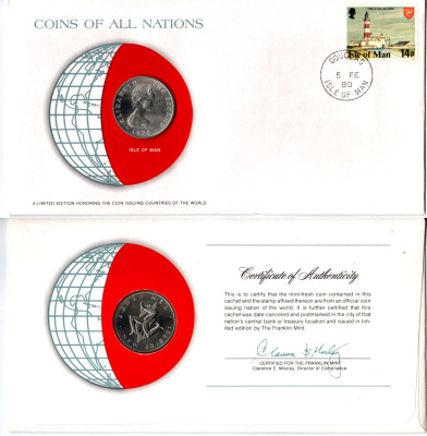 Остров Мэн 10 пенсов 1978 конверт с маркой первого дня гашения, Coins of Nations KM 36 медно-никель UNC 4295-24-1