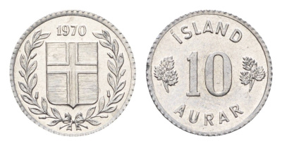 Исландия 10 эйре 1970 KM 10a алюминий UNC 4696-313