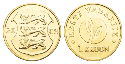 Эстония 1 крона 2008 90 лет Эстонской республике KM 44 латунь UNC M84-16