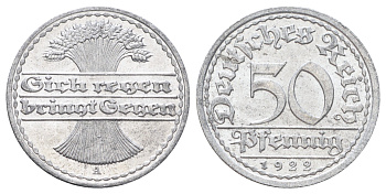Германия 50 пфеннигов 1922 A KM 27, J. 301 алюминий aUNC 4700-957